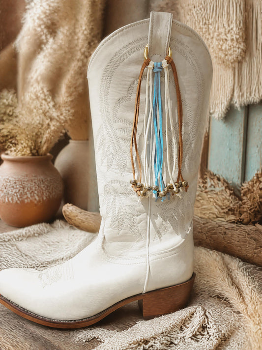Brown, White & Turquoise Boot Fringe