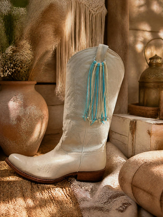 Turquoise & White Boot Fringe